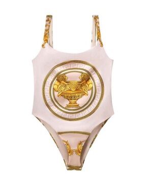 Versace One-Piece Swim Suit in Ivory and Gold